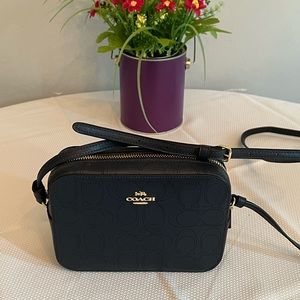 Coach Mini Camera Bag With Quilting in Midnight (navy) with gold hardware